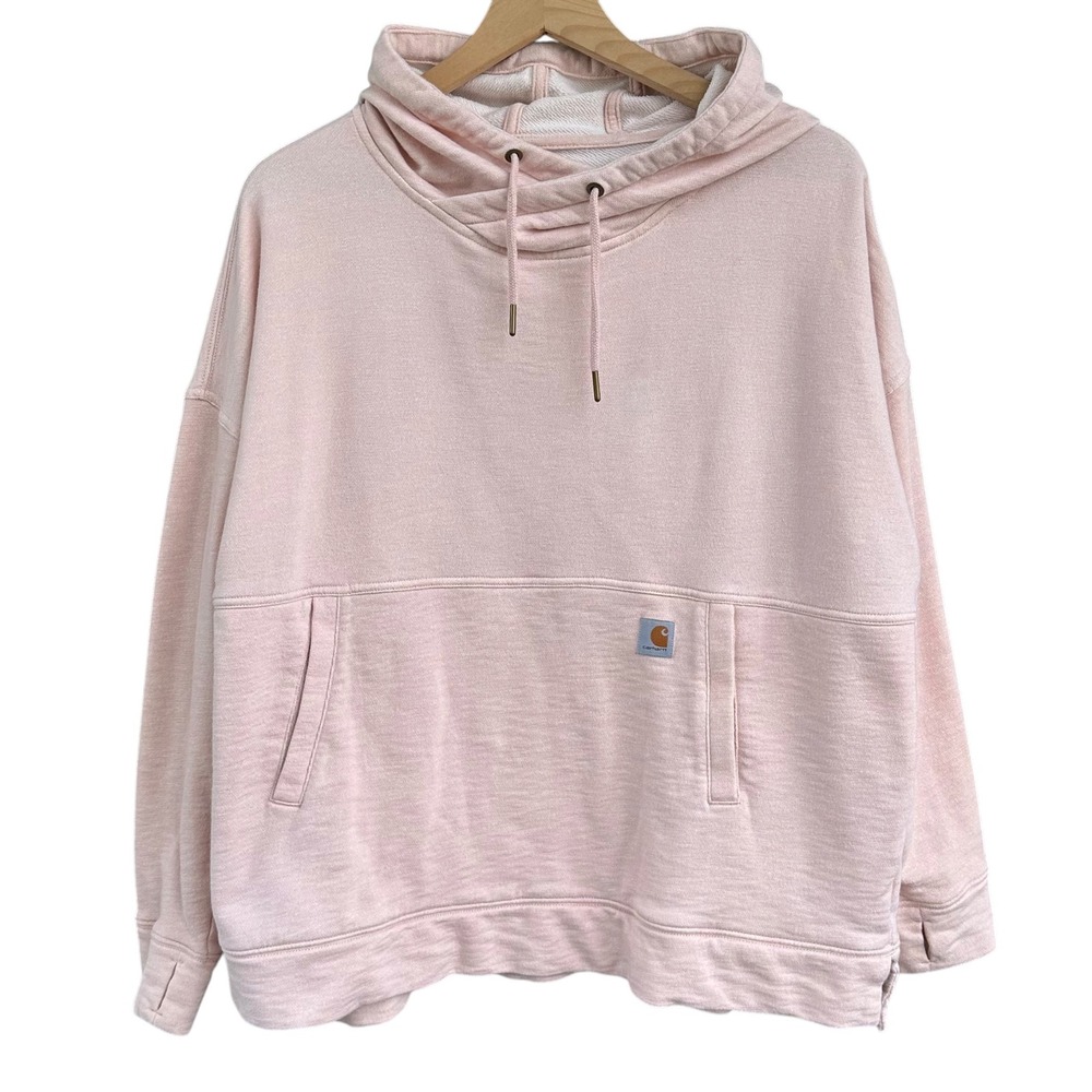 Carhartt Womens Terry Newberry Hoodie Relaxed Fit Thumbholes 1XL Rose Smoke Pink